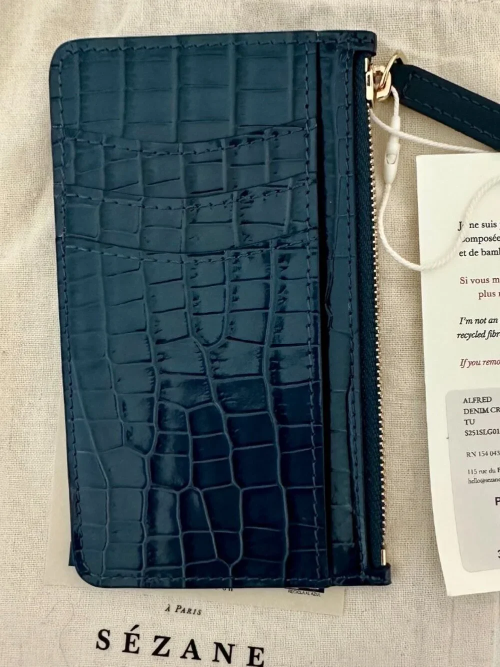 Sézane: Alfred Large Card Holder, Denim Croco NWT